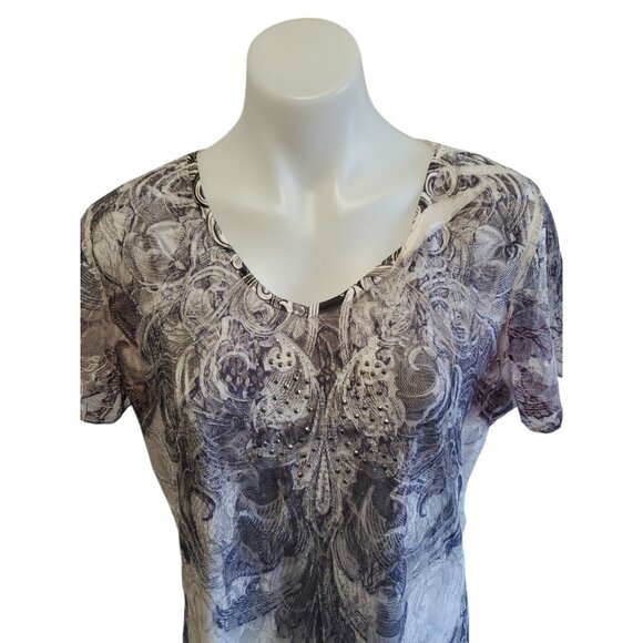 Vintage Dressbarn Lace Jem Sheer Layered Large Gothic Y2K Rocker Biker Tee - Picture 2 of 14